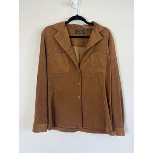 Express Vintage Faux Suede Brown Button Down Top Large Long Sleeve Western Boho